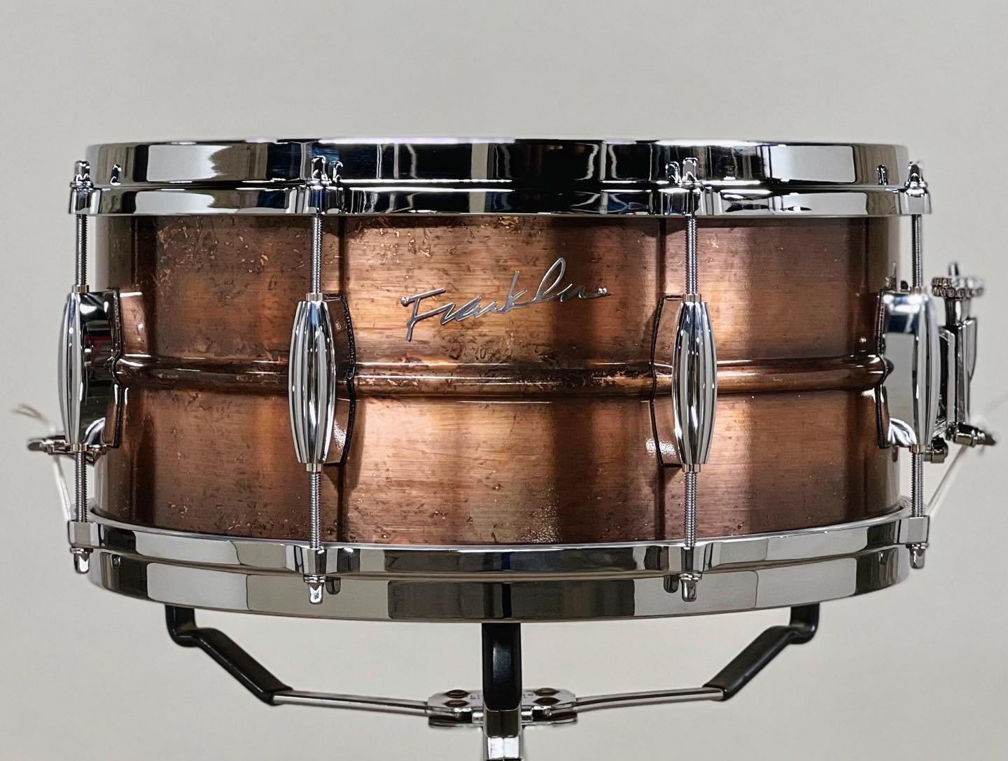 Franklin Copper Snare with field patina finish in 6.5x14 with centered lugs and die-cast hoops.